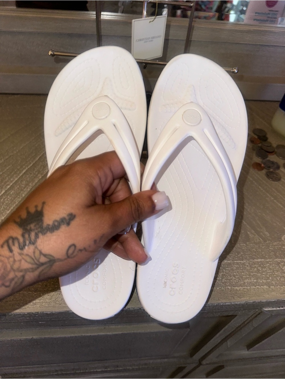 CROCS White Women's Cushioned Flip Flops